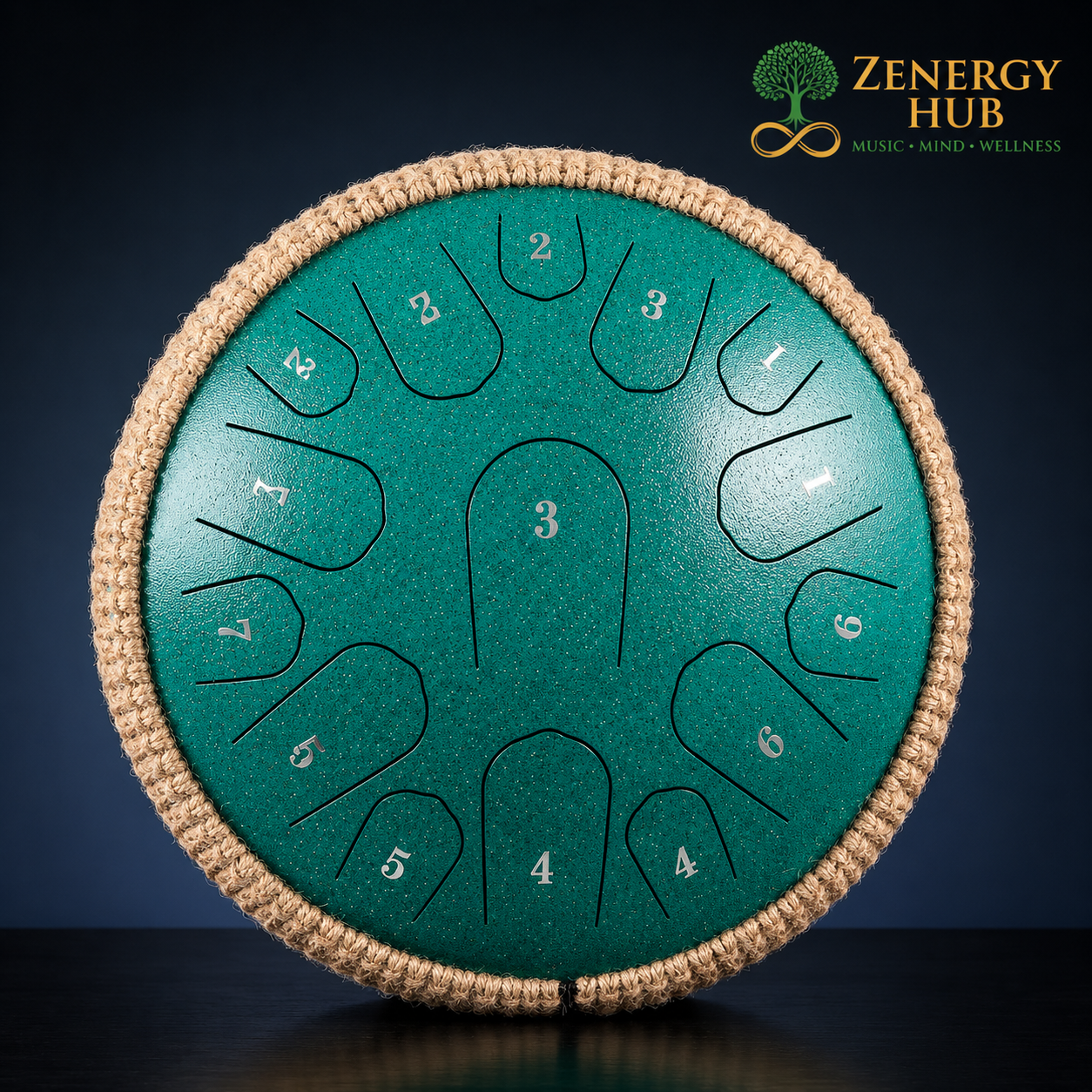 13" Professional Steel Tongue Drum – 15 Note | D Major | Sound Healing Instrument | Malachite Green
