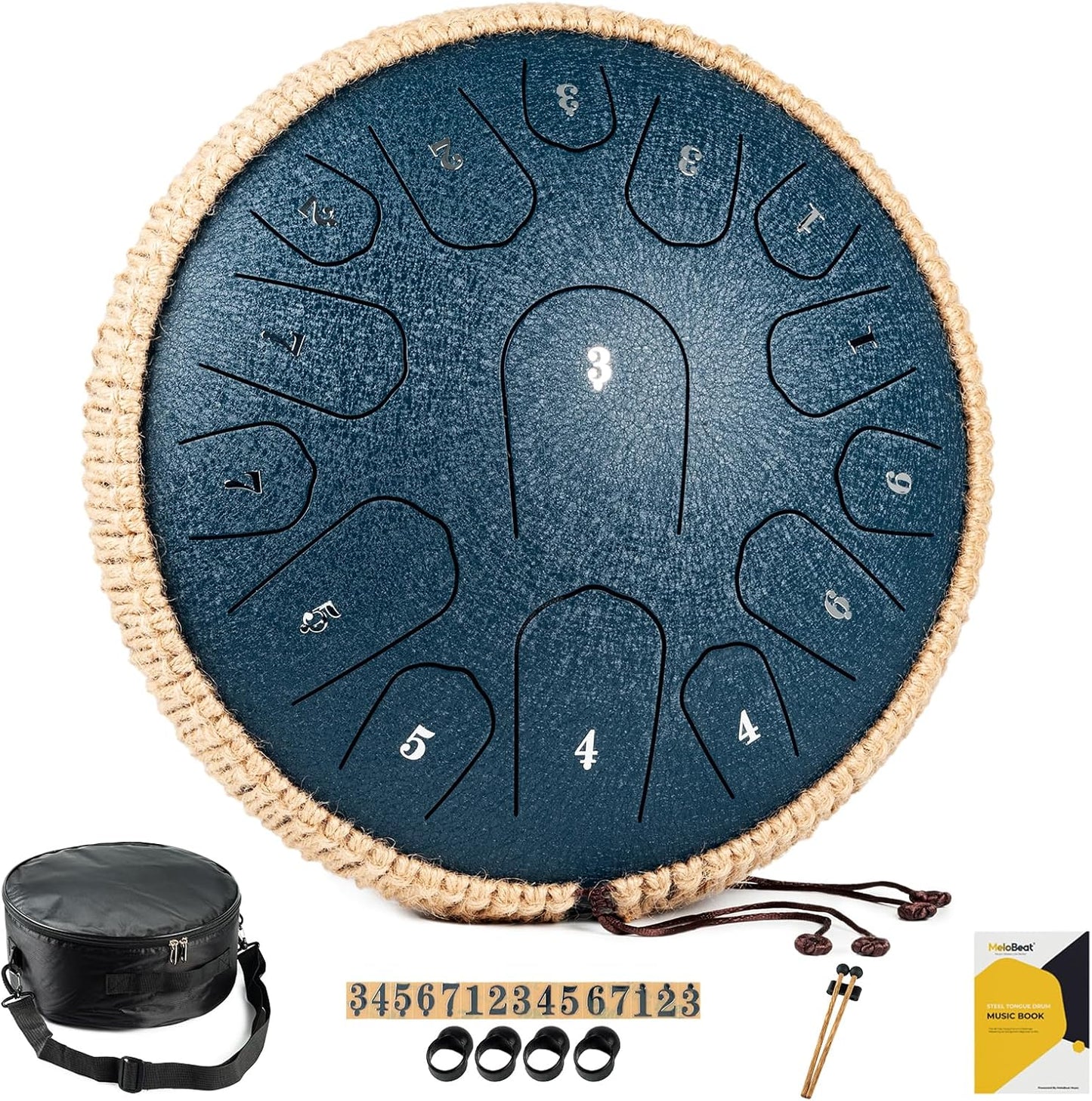 13" Steel Tongue Drum – Navy Blue | 15 Note D Major | Meditation & Sound Healing
