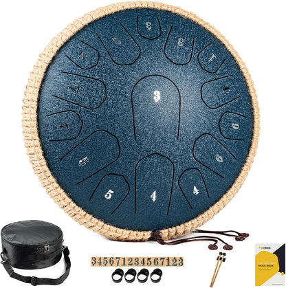 13" Steel Tongue Drum – Navy Blue | 15 Note D Major | Meditation & Sound Healing