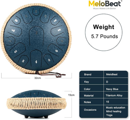 13" Steel Tongue Drum – Navy Blue | 15 Note D Major | Meditation & Sound Healing