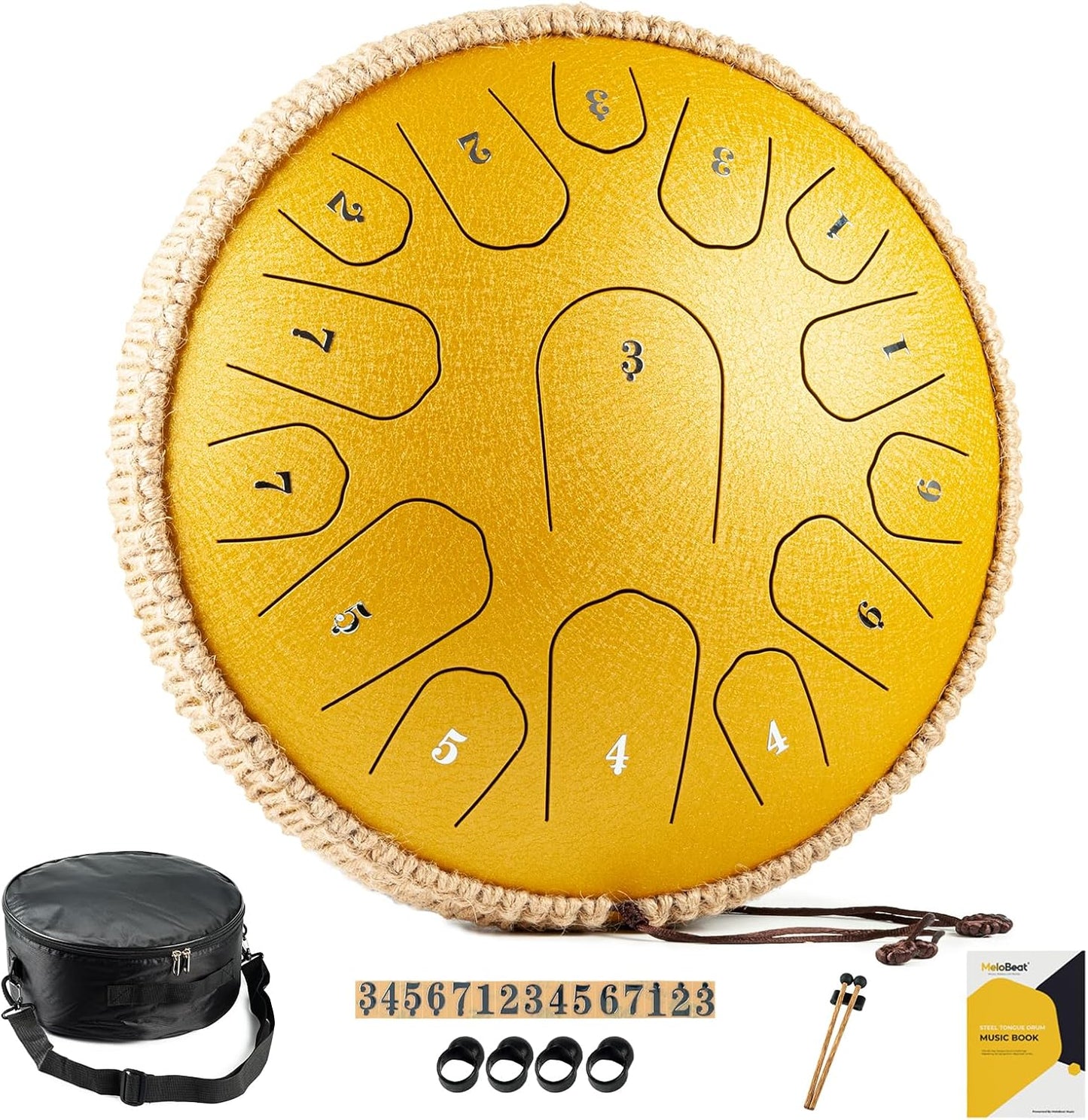 13" Steel Tongue Drum – Yellow | 15 Note D Major | Meditation & Sound Healing