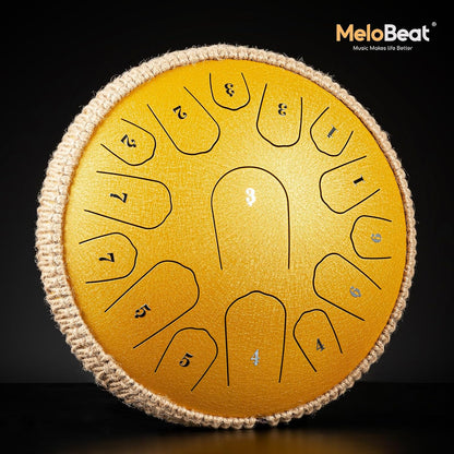 13" Steel Tongue Drum – Yellow | 15 Note D Major | Meditation & Sound Healing