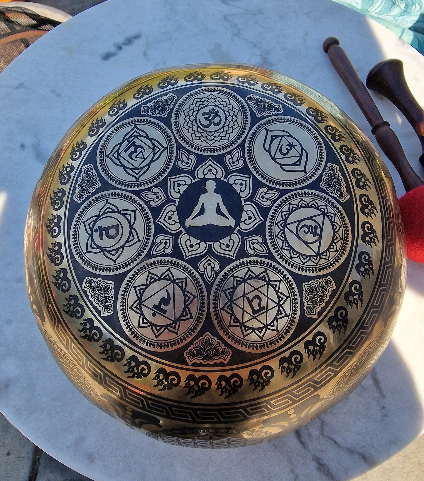 Bottom design of chakra Tibetan singing bowl 12 inch