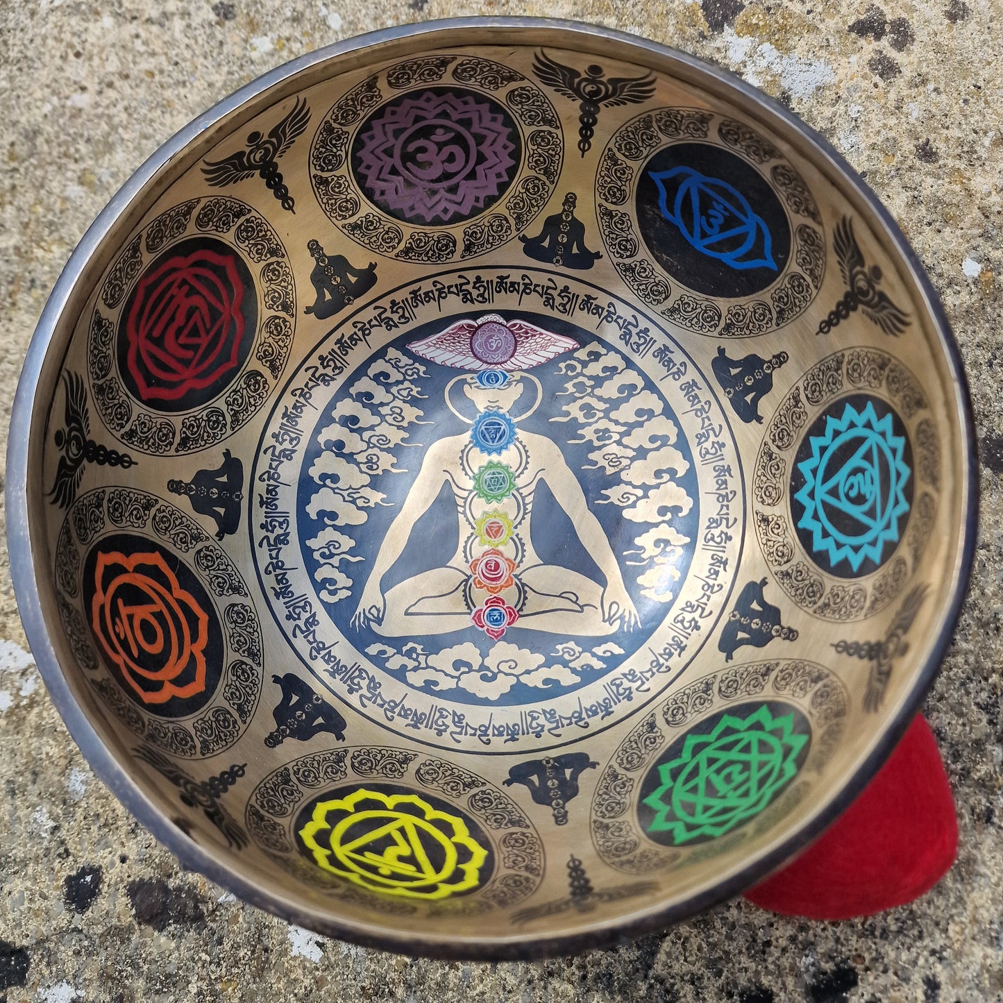 Tibetan singing bowl with chakra design artwork handmade in Nepal 7 metals