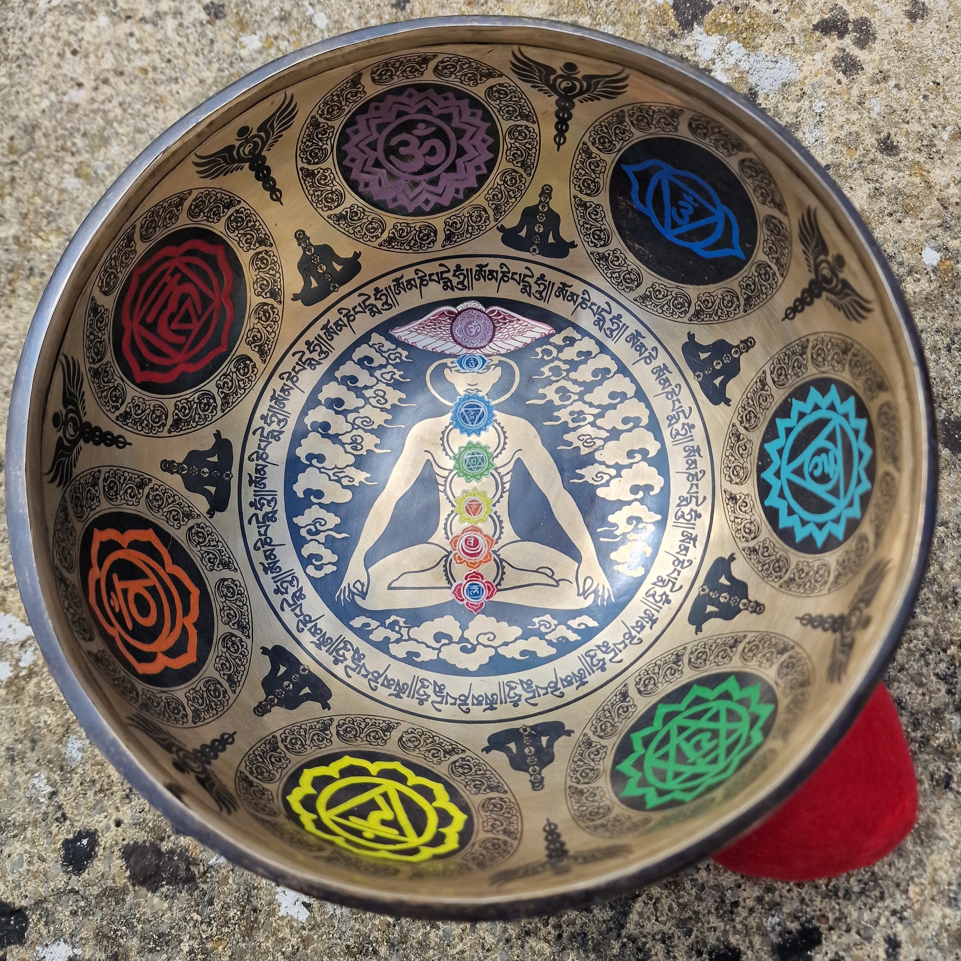Tibetan singing bowl with chakra design artwork handmade in Nepal 7 metals