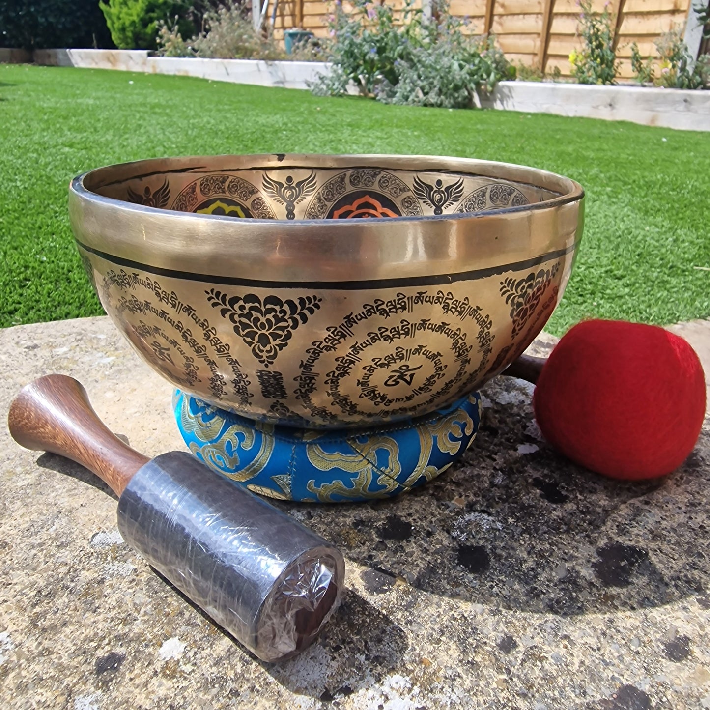 Side view Tibetan singing bowl handmade in Nepal 7 metals