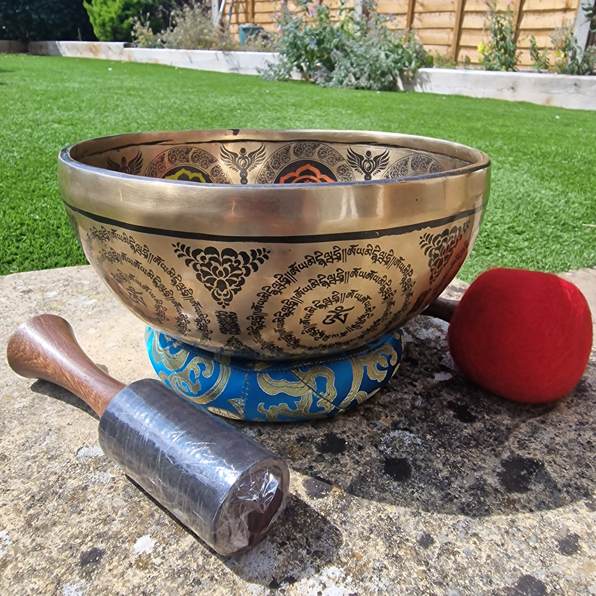 Side view Tibetan singing bowl handmade in Nepal 7 metals
