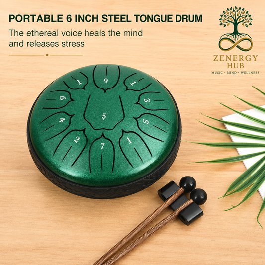 6" Steel Tongue Drum – Green - Meditation, Mindfulness & Sound Healing Instrument