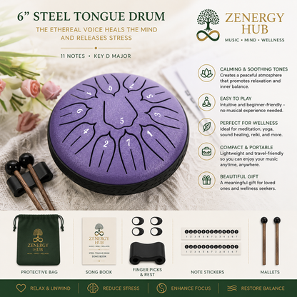 6" Steel Tongue Drum – Lavender - Meditation, Mindfulness & Sound Healing Instrument