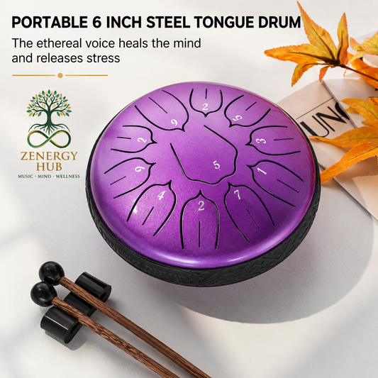 6" Steel Tongue Drum – Purple Gloss - Meditation, Mindfulness & Sound Healing Instrument