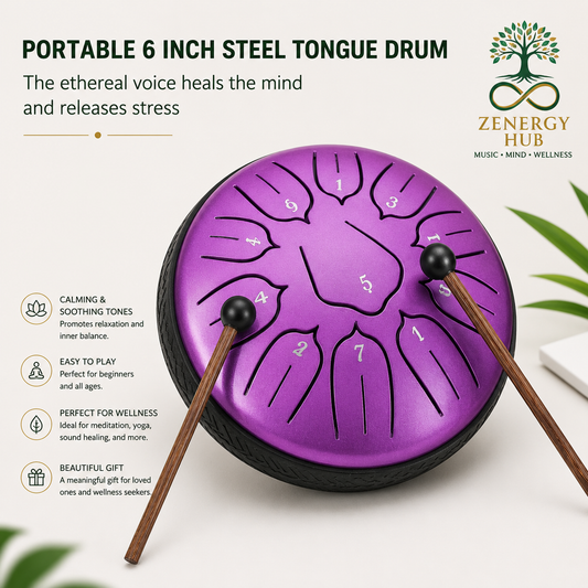 6" Steel Tongue Drum – Purple Gloss - Meditation, Mindfulness & Sound Healing Instrument