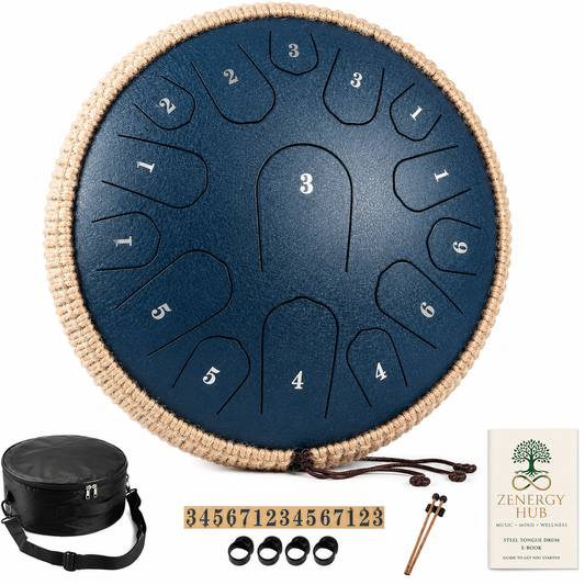 13" Steel Tongue Drum – Navy Blue | 15 Note D Major | Meditation & Sound Healing