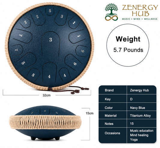 13" Steel Tongue Drum – Navy Blue | 15 Note D Major | Meditation & Sound Healing