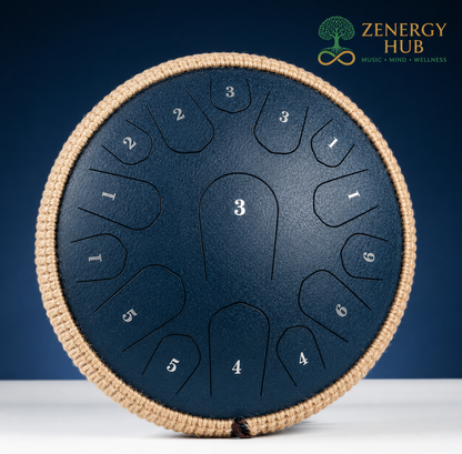 13" Steel Tongue Drum – Navy Blue | 15 Note D Major | Meditation & Sound Healing