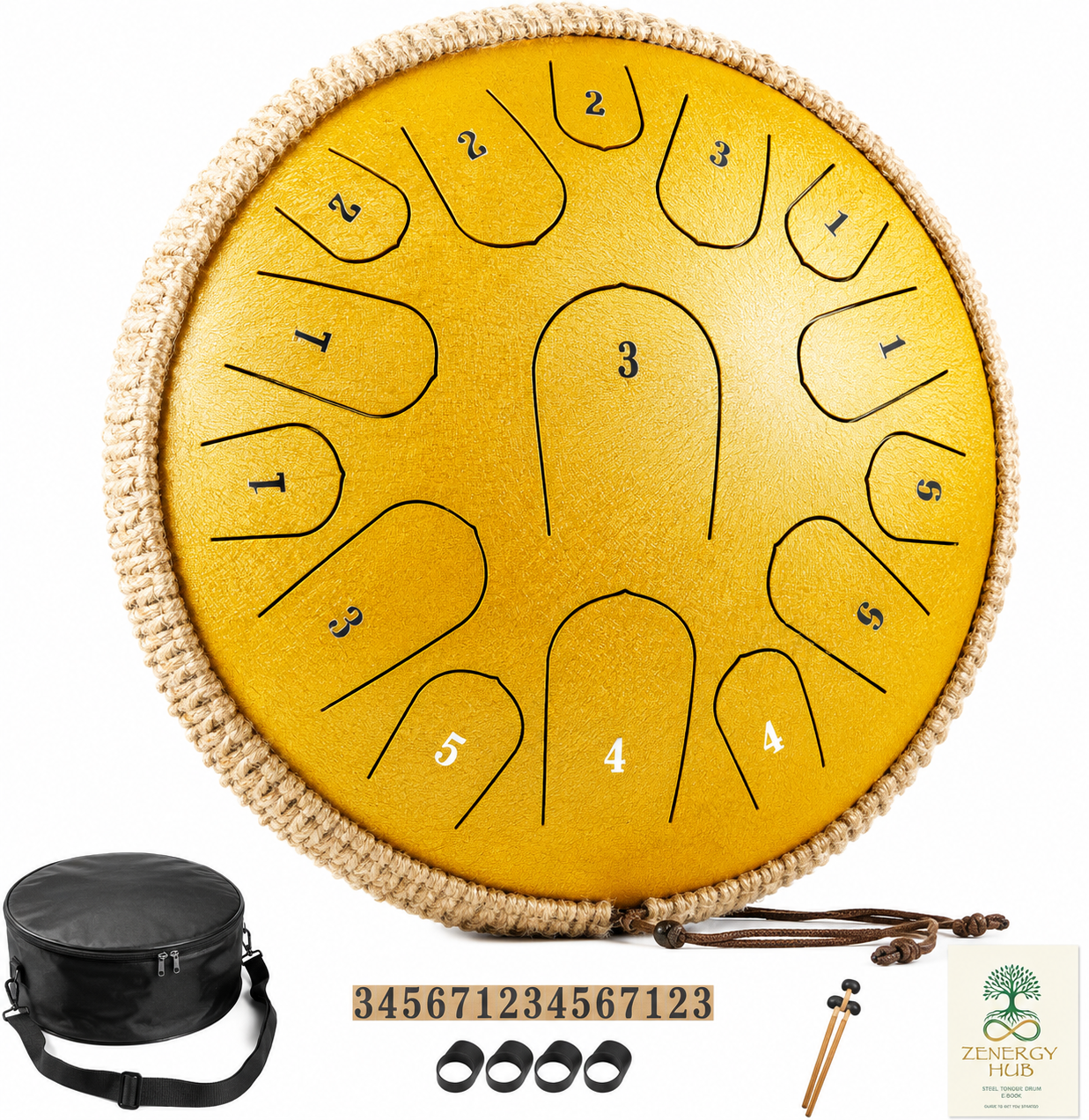 13" Steel Tongue Drum – Yellow | 15 Note D Major | Meditation & Sound Healing