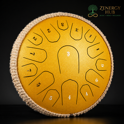 13" Steel Tongue Drum – Yellow | 15 Note D Major | Meditation & Sound Healing