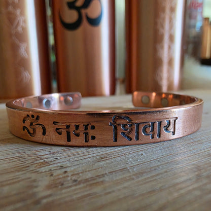 Pure Copper Magnetic Om Namah Shivaya Bracelet – Adjustable Handcrafted Copper Cuff