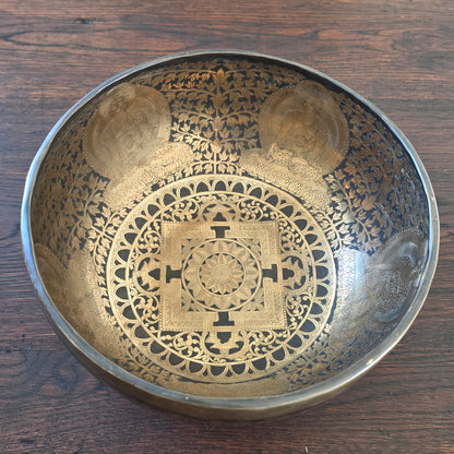 10" Hand-Carved Tibetan Singing Bowl – Mandala Engraving (Premium Artisan Piece)
