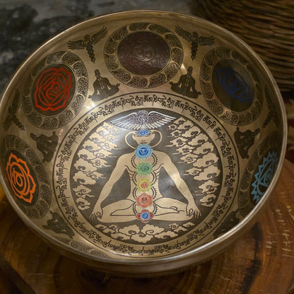 Chakra Design Tibetan Singing Bowl 8.5" – Handmade 7 Metals (Nepal)