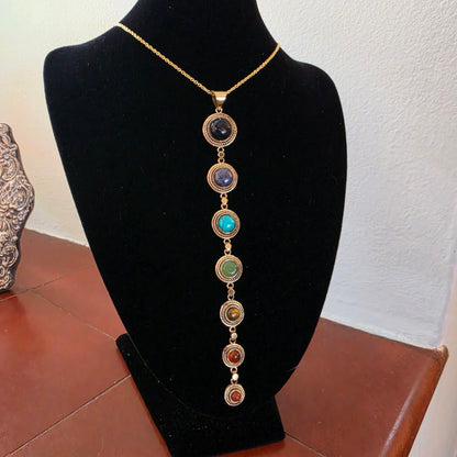 7 Chakra Crystal Drop Necklace – Gold Colour