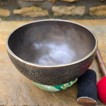 8" Hand-Carved Floral Tibetan Singing Bowl – 1.09kg