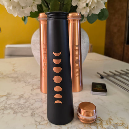 Pure Copper Moon Phase Water Bottle – Black & Copper – 650ml