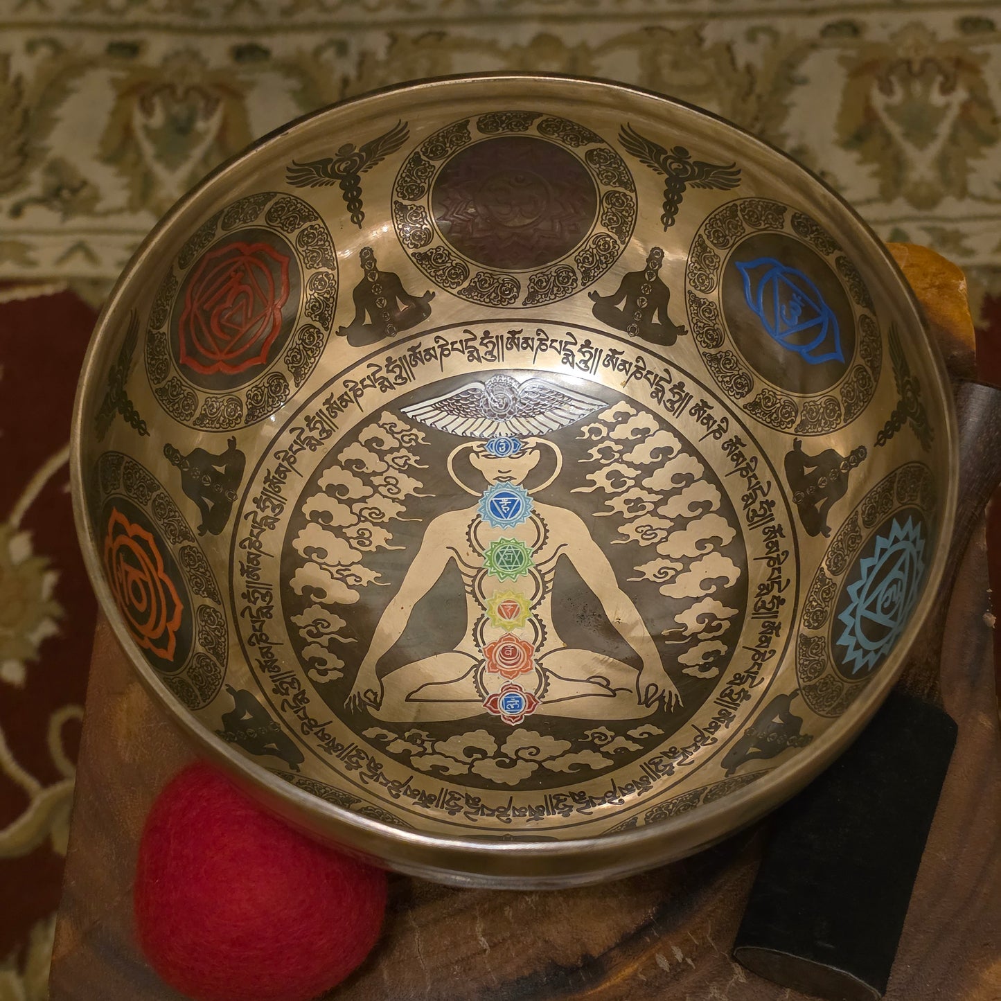 Chakra Design Tibetan Singing Bowl 8.5" – Handmade 7 Metals (Nepal)