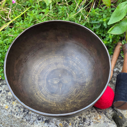 10" Buddha Eyes Chocolate Finish Tibetan Singing Bowl