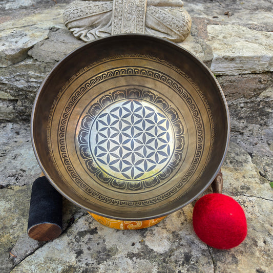 10" Flower of Life Tibetan Singing Bowl - Handcrafted in Nepal