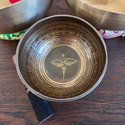 6" Om Mani Padme Hum Tibetan Singing Bowl – Buddha Eyes Design | Handcrafted in Nepal