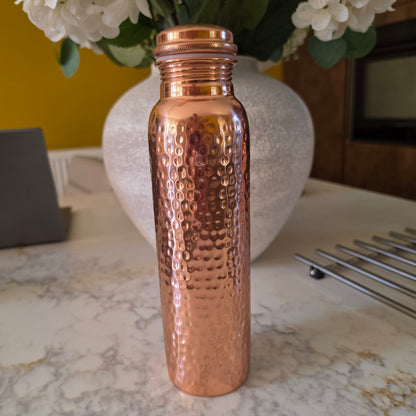 900ml Hammered Pure Copper Water Bottle – Handmade in India
