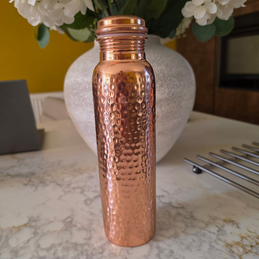 900ml Hammered Pure Copper Water Bottle – Handmade in India
