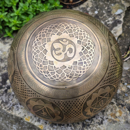 7" Hand-Carved Om & Chakra Tibetan Singing Bowl