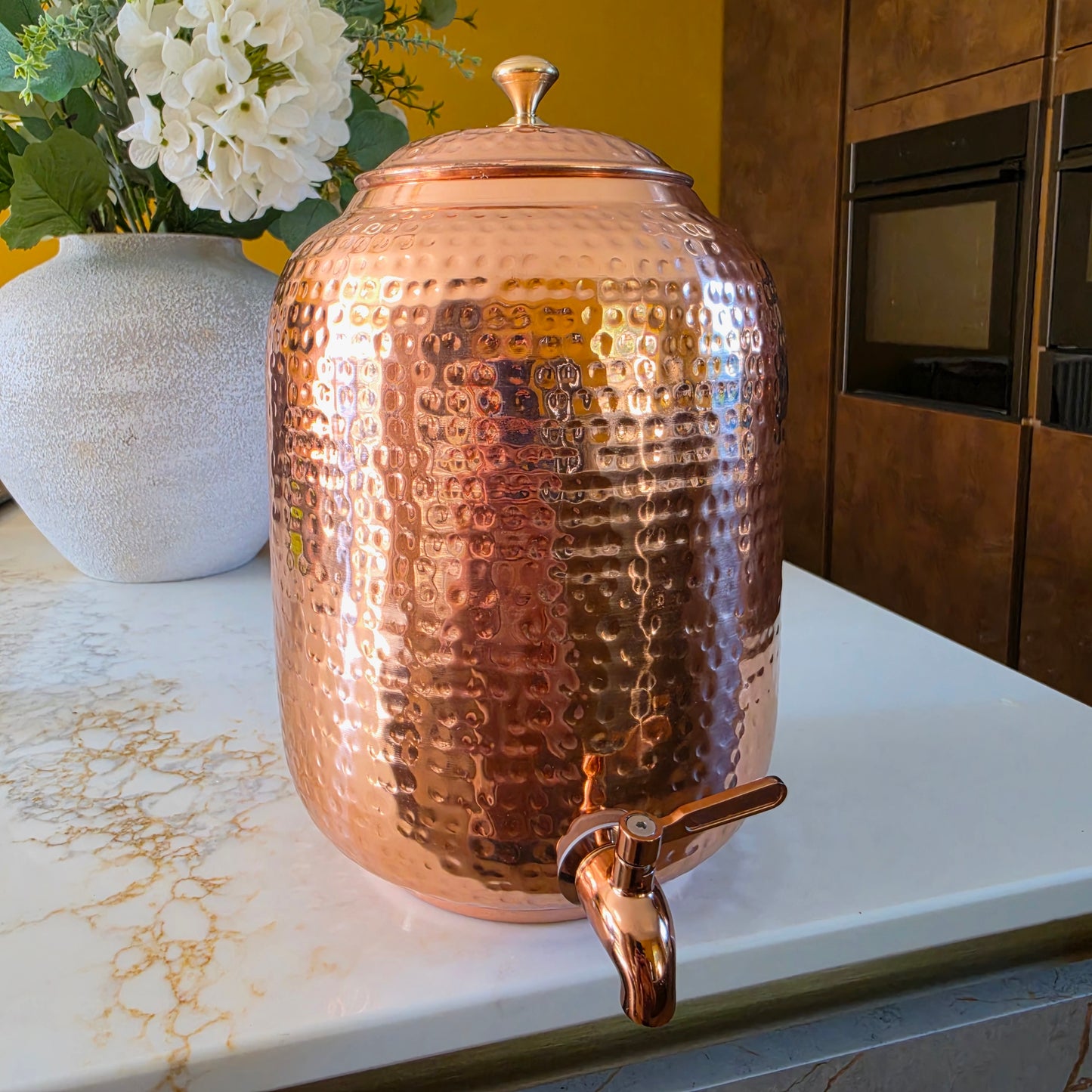 8 Litre Hammered Pure Copper Water Dispenser with Tap & Lid – Handmade in India