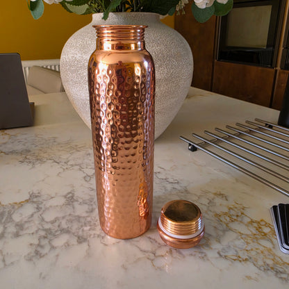 900ml Hammered Pure Copper Water Bottle – Handmade in India