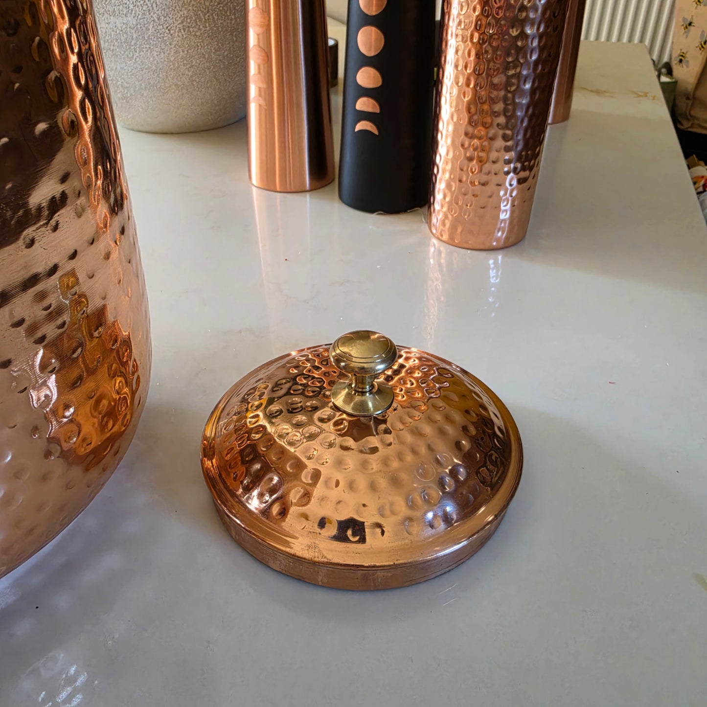 8 Litre Hammered Pure Copper Water Dispenser with Tap & Lid – Handmade in India