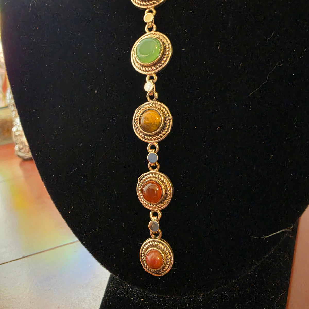 7 Chakra Crystal Drop Necklace – Gold Colour