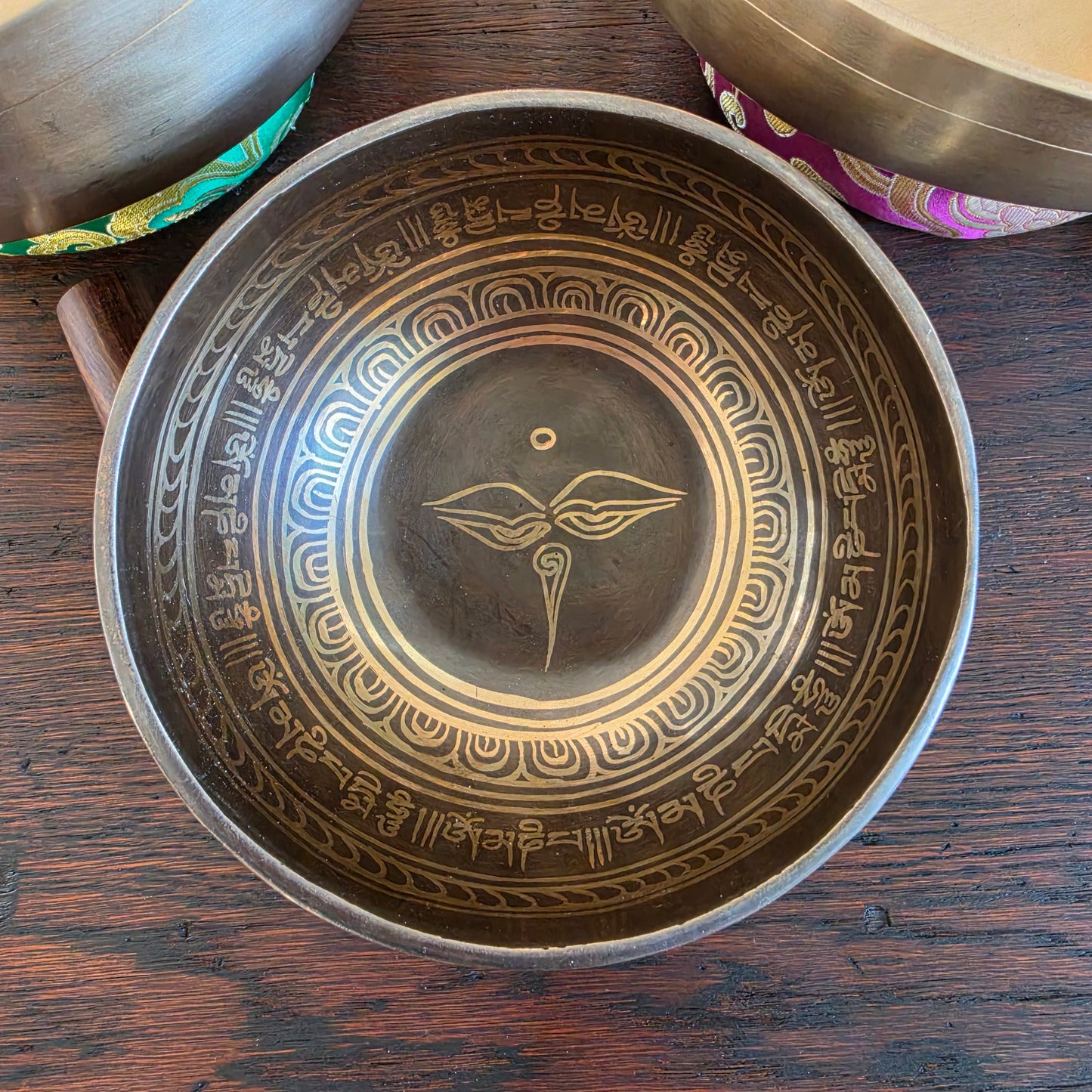 6" Om Mani Padme Hum Tibetan Singing Bowl – Buddha Eyes Design | Handcrafted in Nepal