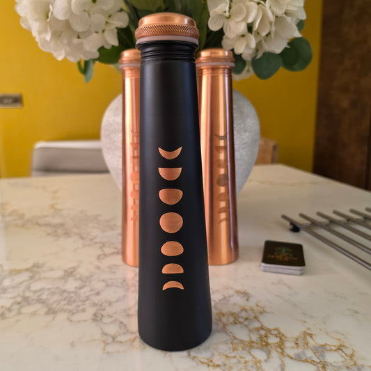 Pure Copper Moon Phase Water Bottle – Black & Copper – 650ml