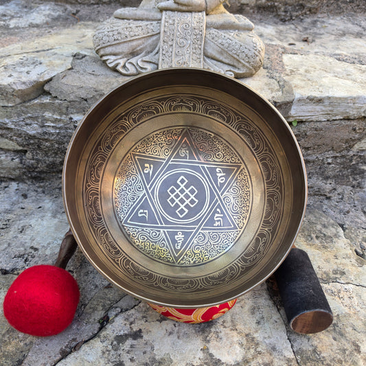 9” Tibetan Singing Bowl – Sacred Geometry & Om