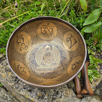 9" Buddha & Om Mani Padme Hum Tibetan Singing Bowl – 1.44kg