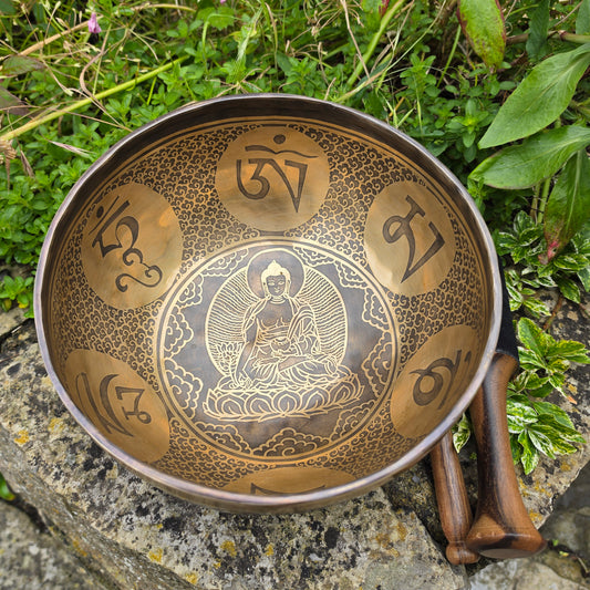9" Buddha & Om Mani Padme Hum Tibetan Singing Bowl – 1.44kg