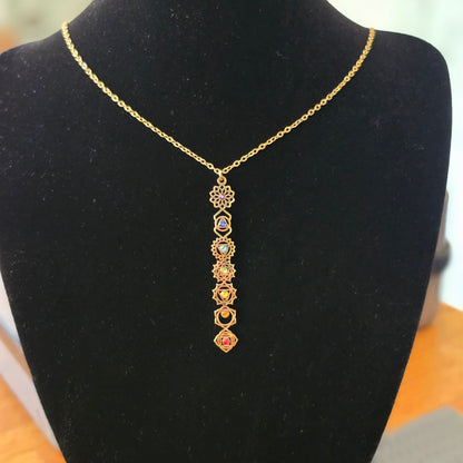7 Chakra Cubic Zirconia Necklace – Gold Coloured Spiritual Pendant