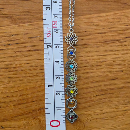 7 Chakra Cubic Zirconia Necklace – Silver Coloured Spiritual Pendant
