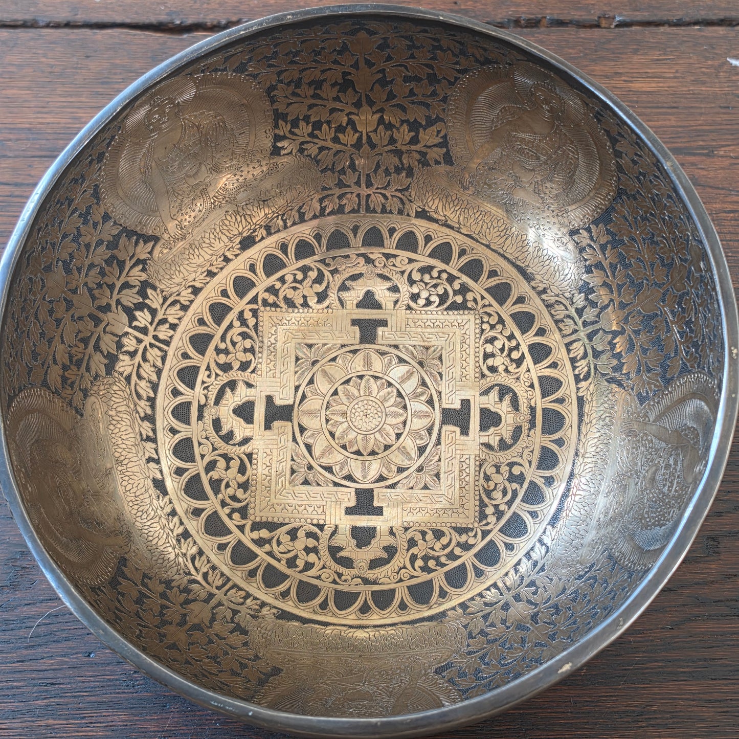 10" Hand-Carved Tibetan Singing Bowl – Mandala Engraving (Premium Artisan Piece)